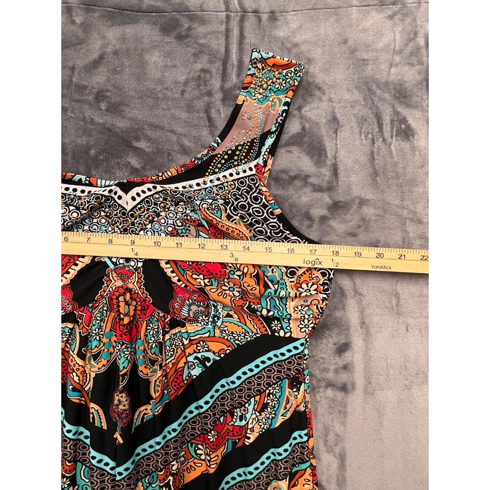 One World High Low Maxi Dress Women XL Multicolor Paisley Boho Rhinestone Summer - Picture 3 of 10